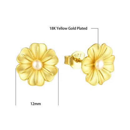 Pearl Golden Flower Earrings