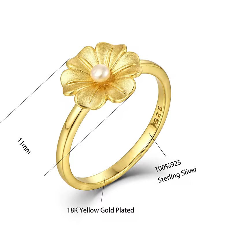 Pearl Golden Flower Ring