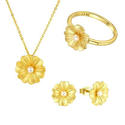 Pearl Golden Flower Necklace