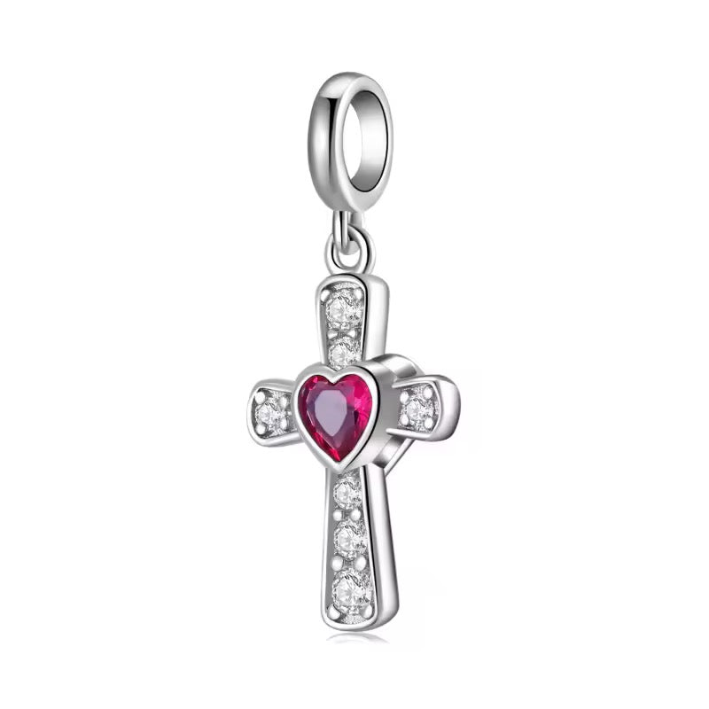 Red Heart Cross Charm