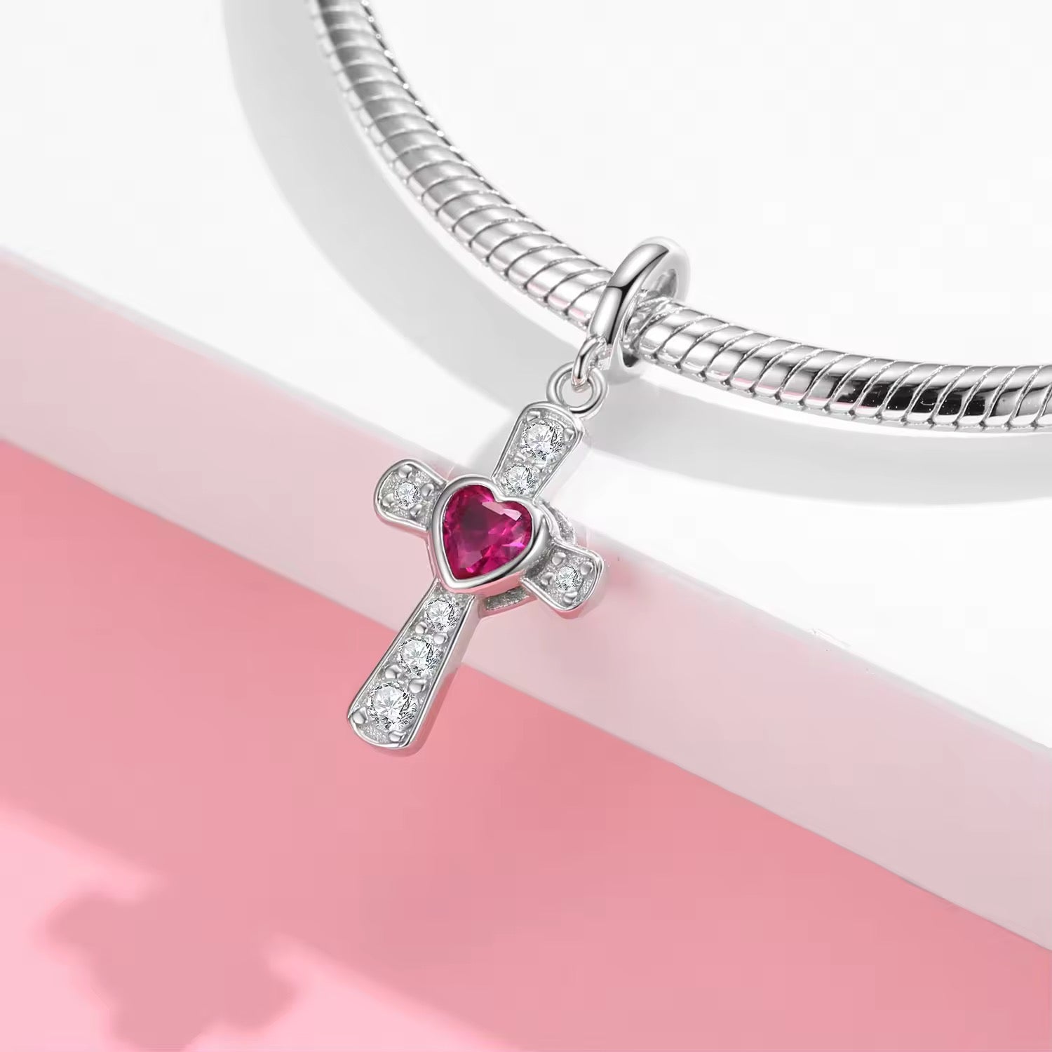 Red Heart Cross Charm
