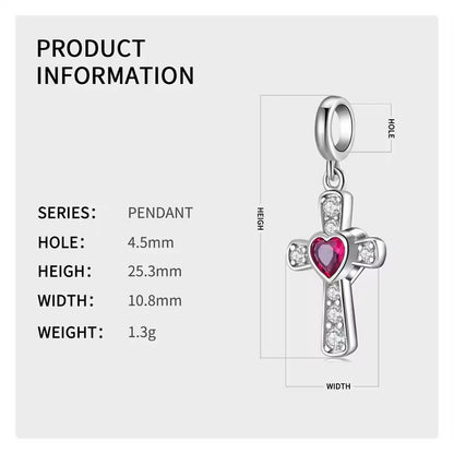 Red Heart Cross Charm