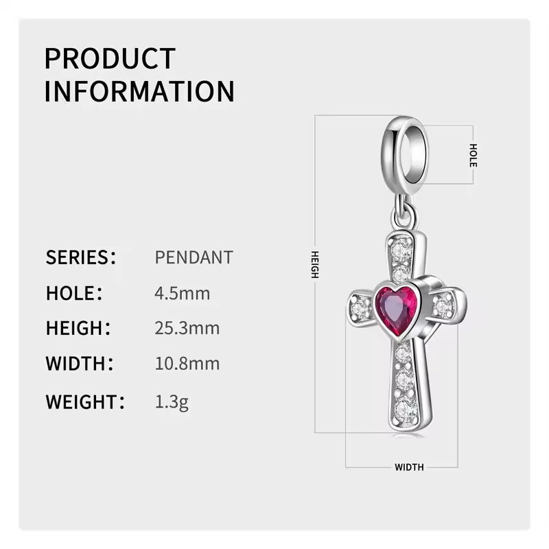 Red Heart Cross Charm