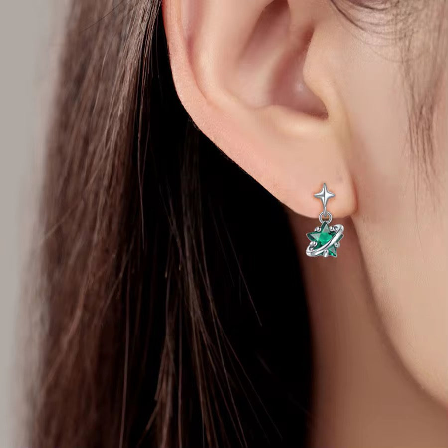 Green Star Tassel Earrings