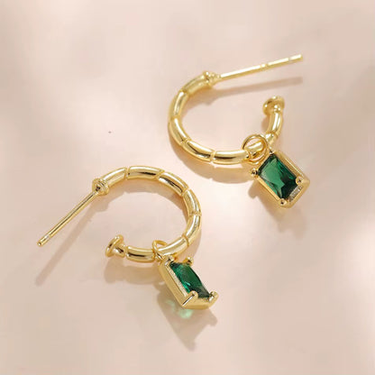 Green Stud Dangle Earrings