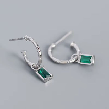 Green Stud Dangle Earrings