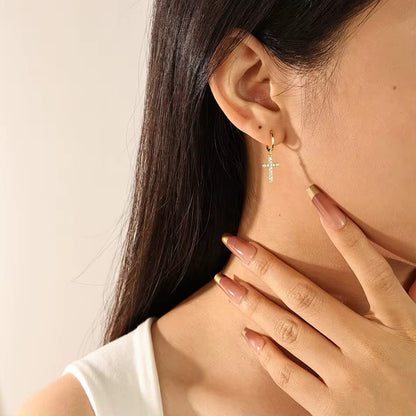 Hoop Dangle Cross Earrings