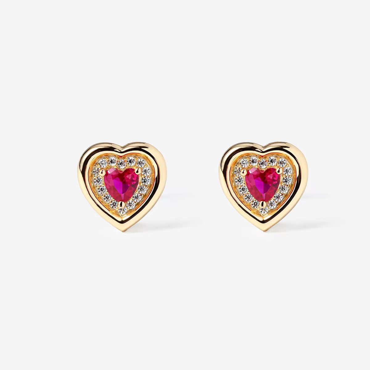 Ruby Heart Stud Earrings
