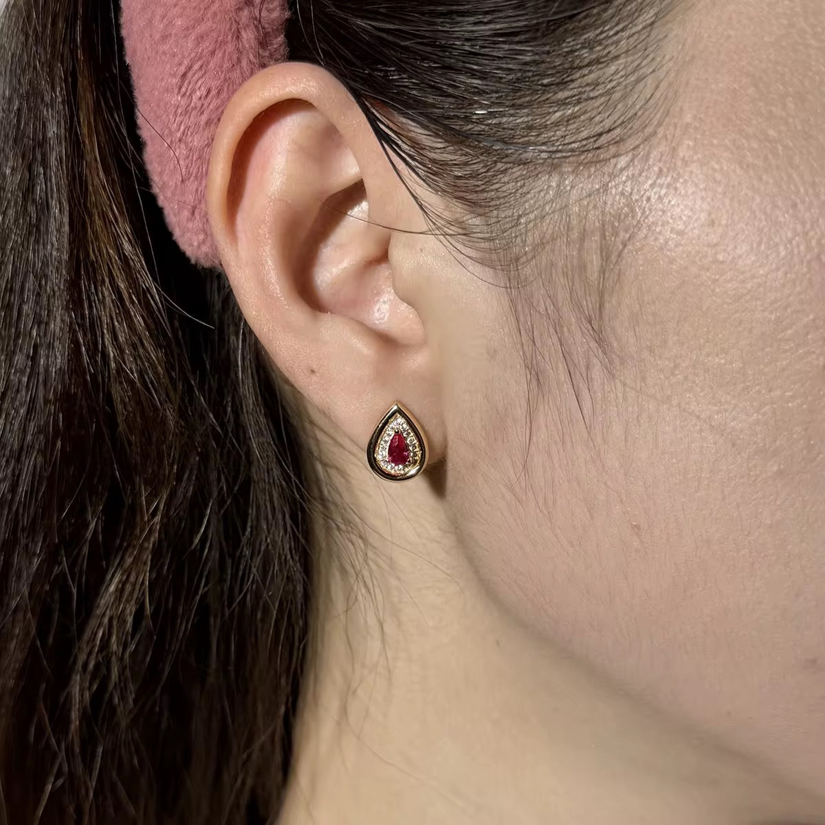 Ruby Heart Stud Earrings