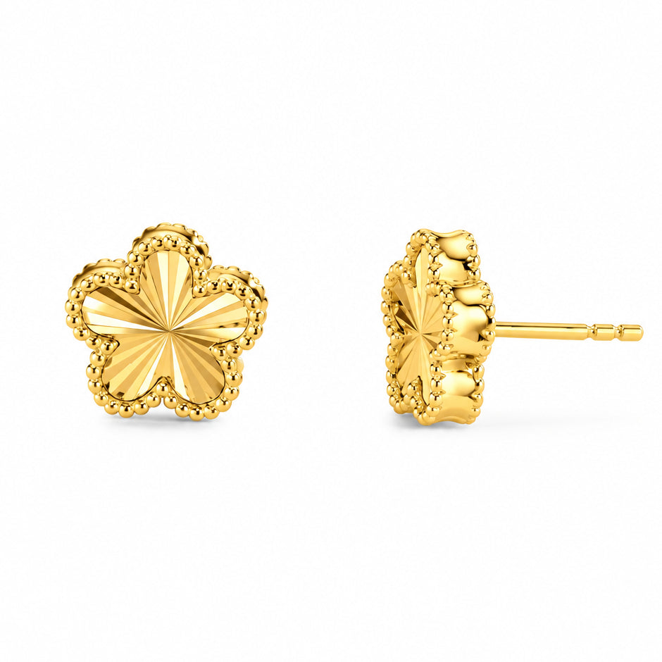 Gold star-shaped earrings on a light gray background