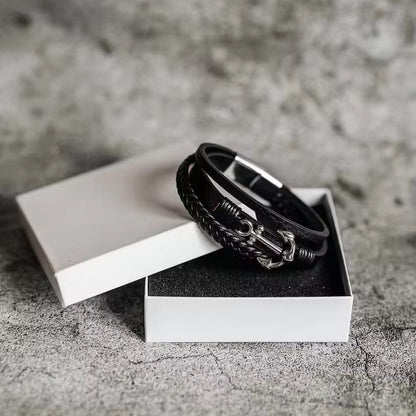 Men Leather  Anchor Bracelet