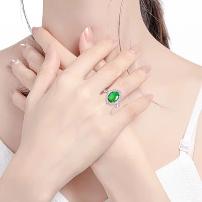 Oval emerald green Jade Ring