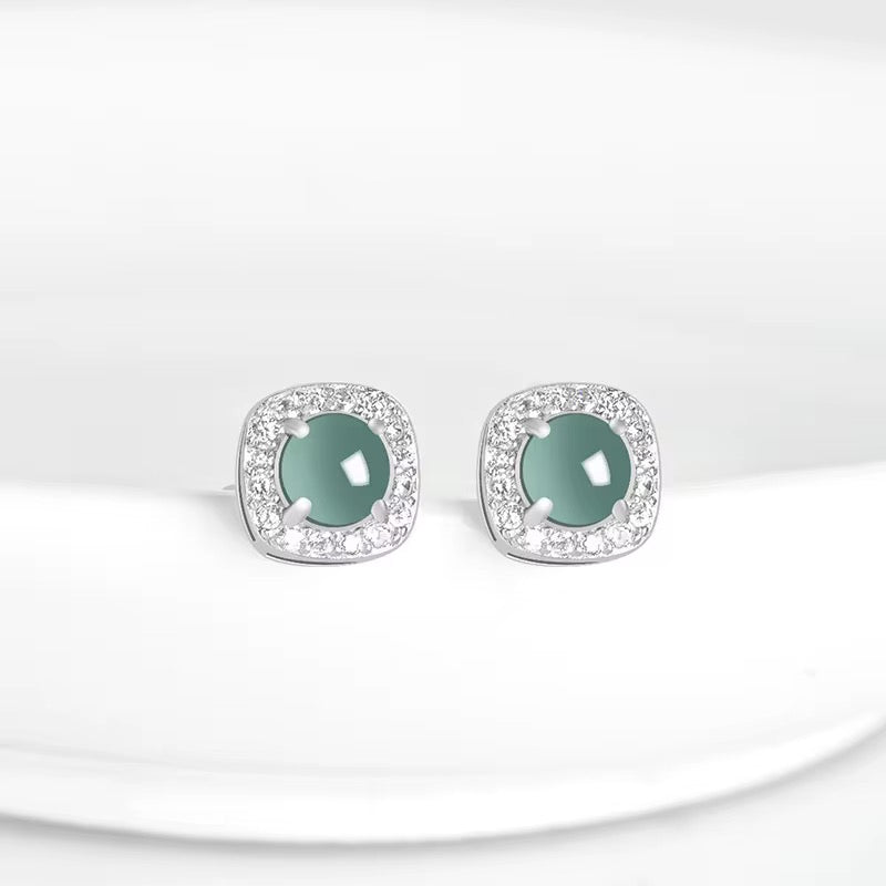 Square Jade Stud Earrings