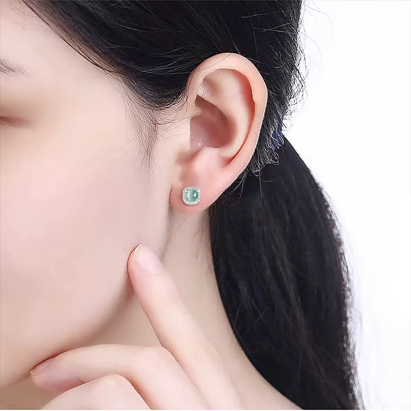 Square Jade Stud Earrings