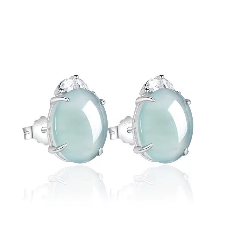 Oval Jade Stud Earrings