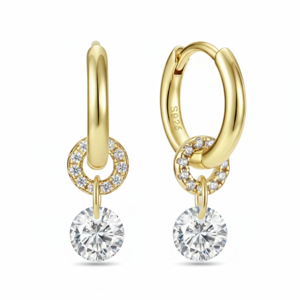 Zircon Dangle Hoop Earrings