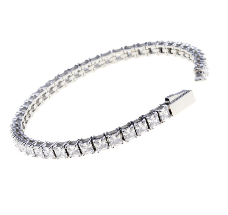 Tennis Bracelet White Silver Tone Stainless Steel