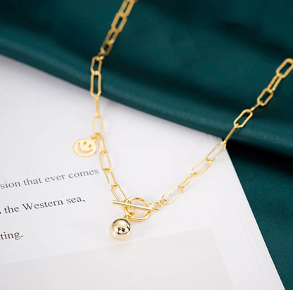 Smiley Face Gold Ball Pendant Necklace image 1