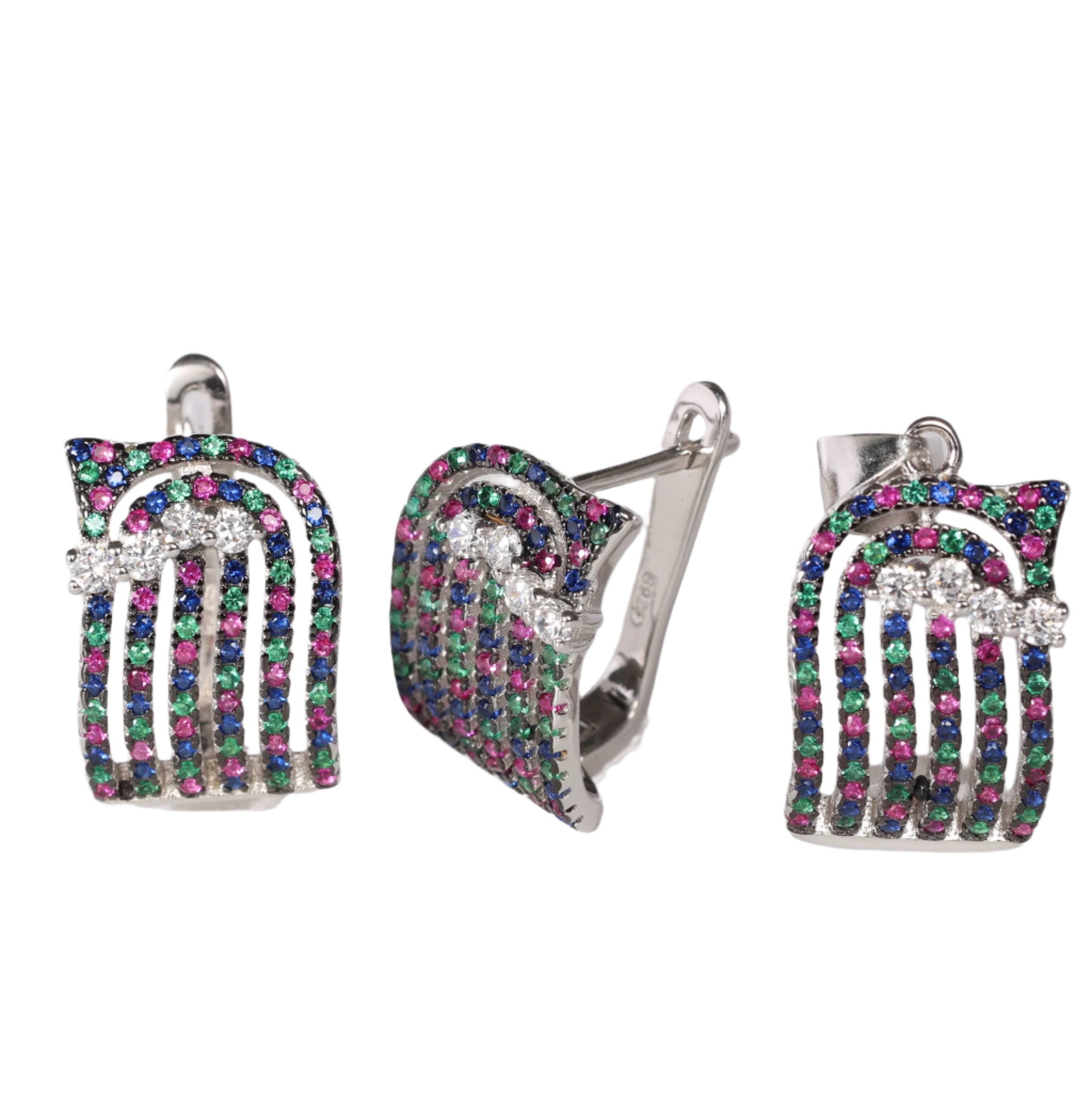 Multi-colour Stone Earrings & Pendant image 2