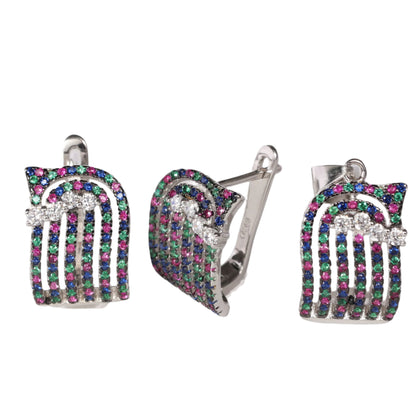 Multi-colour Stone Earrings & Pendant image 2