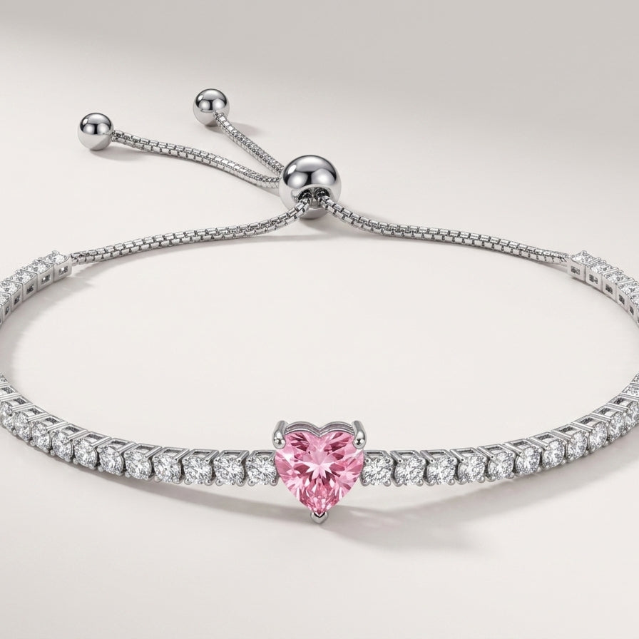Pink Heart Tennis Bracelet