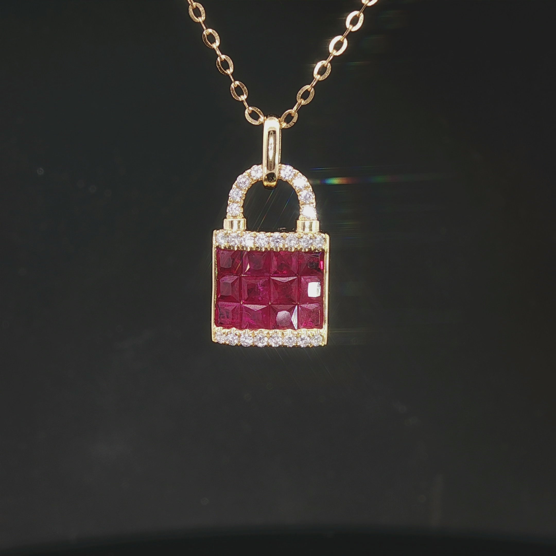 Diamond & Ruby Padlock Necklace