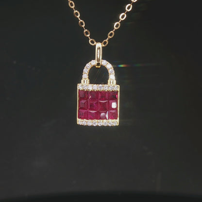 Diamond & Ruby Padlock Necklace