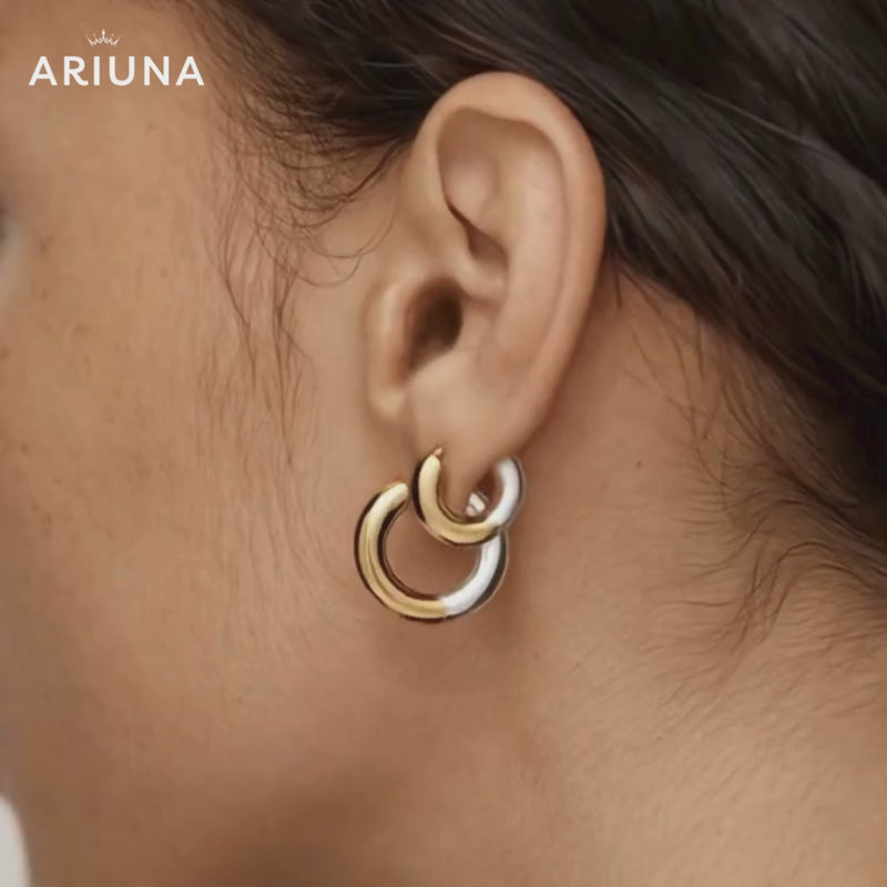 Two tone earrings featuring sterling silver and 14k real gold-plated rhodium finish for a stylish look.